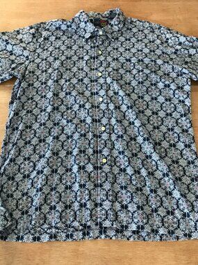 Ono Hawaiian Shirt Men L Black Geometric Button Up Pocket Short Sleeve Collared